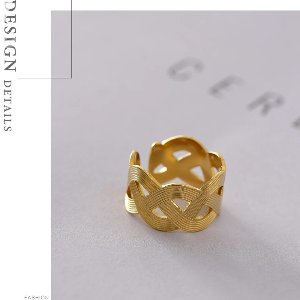 New 18K Gold Plated Braided Resizable Ring - Picture 6 of 7
